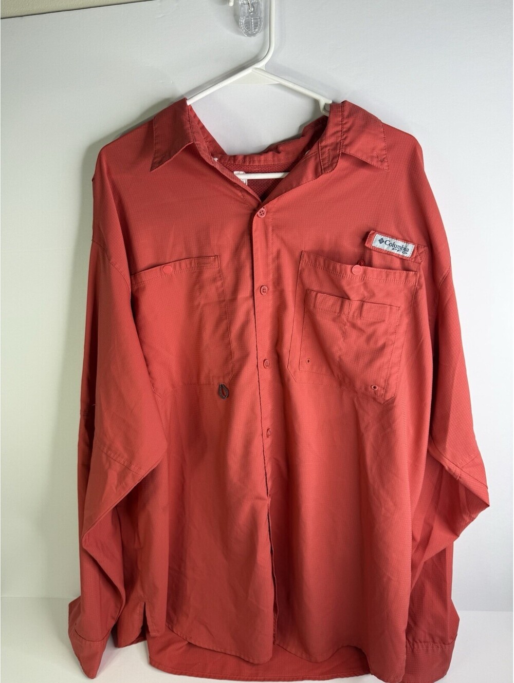 Columbia PFG Omni Shade Fishing Shirt SZ XL Orange Long Slvs Multi Pkts.5/B9
